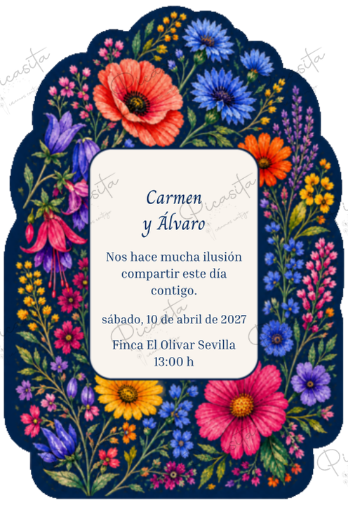 Invitación de boda personalizada diseño Jardín silvestre