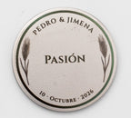 Arras de boda de acero con diseño de espigas de trigo y palabra Pasión grabada.