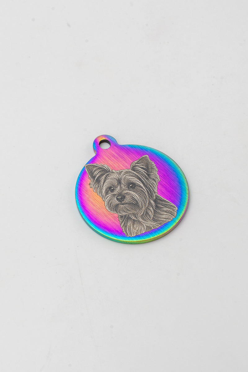 Medalla personalizada para perro Arco Iris de 30 mm con retrato de mascota grabado a láser