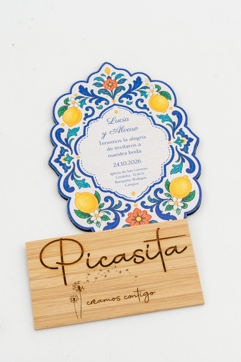 Invitación de boda personalizada en madera contrachapada, diseño 2