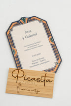 Invitación de boda personalizada en madera contrachapada, diseño 7