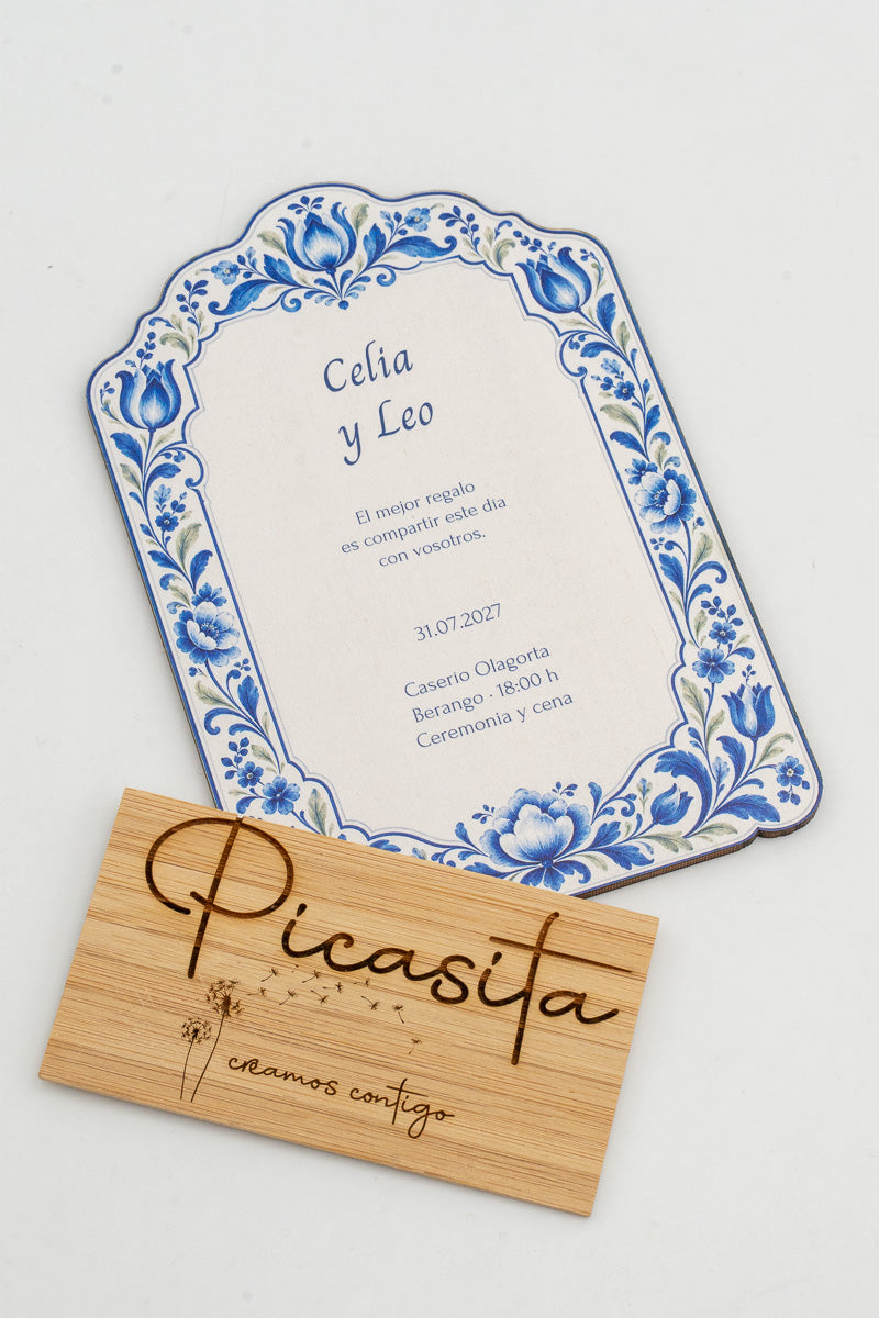 Invitación de boda personalizada en madera contrachapada, diseño 8