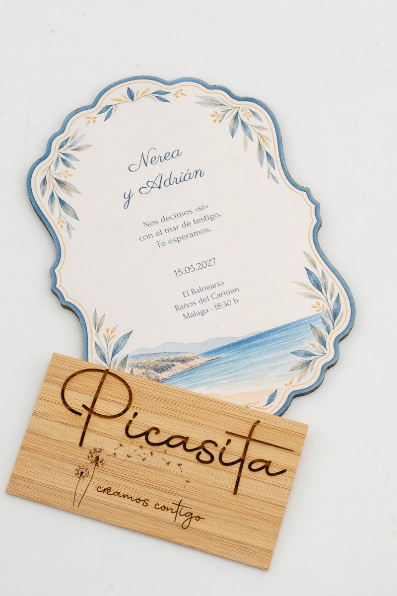 Invitación de boda personalizada en madera contrachapada, diseño 10