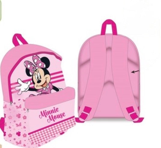 Sac à dos scolaire rose Minnie Mouse avec bretelles rembourrées et poche avant vichy