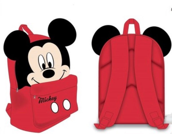 Sac à dos scolaire rouge Mickey Mouse avec oreilles noires en 3D et bretelles rembourrées réglables