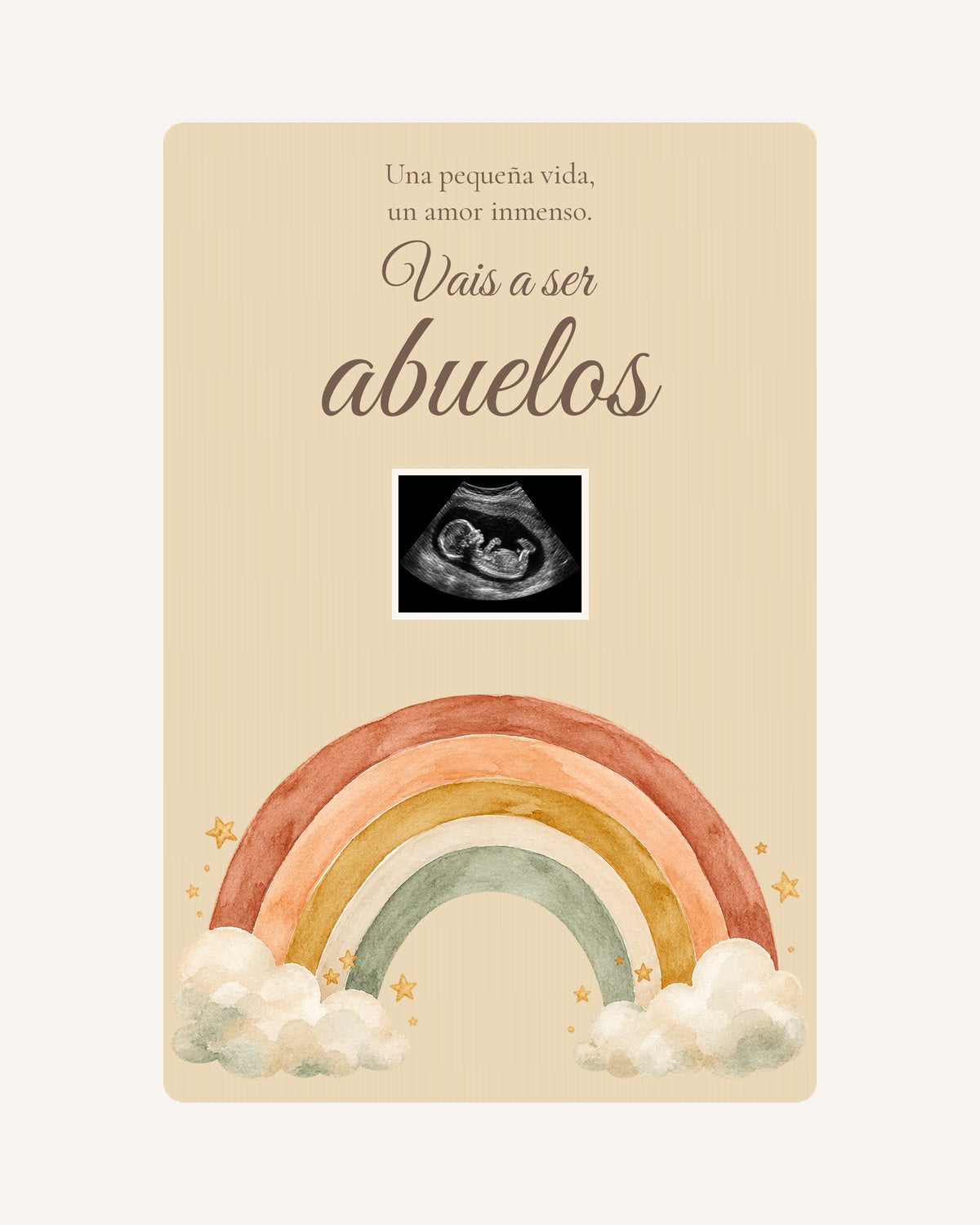 Aperçu de la plaque en bois Arc-en-ciel  pour annoncer une grossesse aux grands-parents, avec une échographie illustrative.