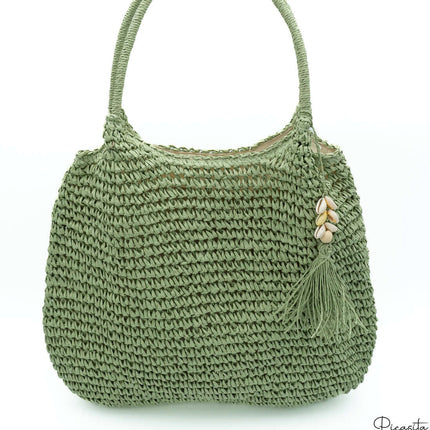 Bolso de Playa con Cremallera Verde Flecos