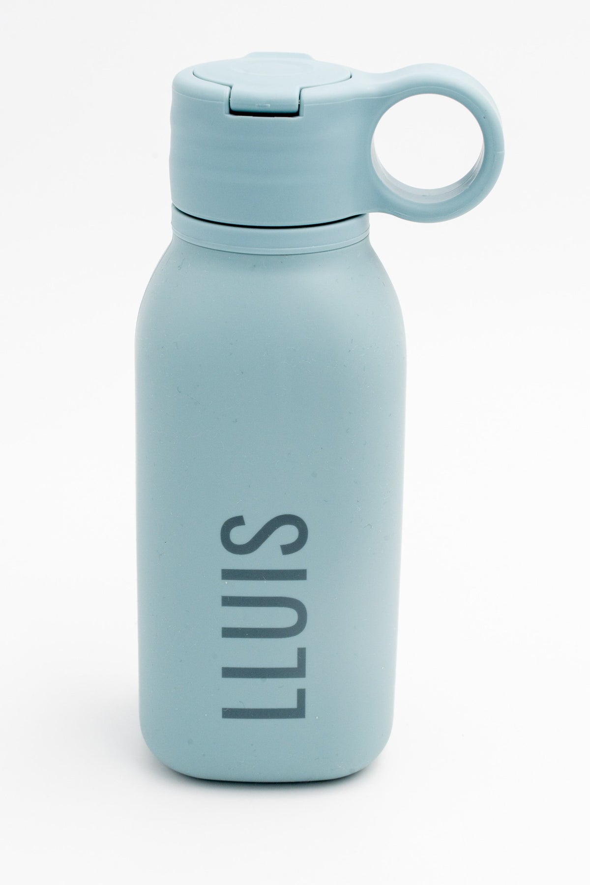 Bouteille en silicone bleu-gris de 450 ml avec poignée circulaire