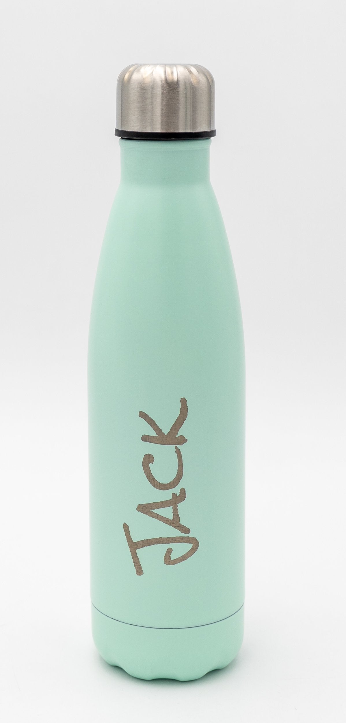 Bouteille isotherme turquoise avec le prénom Jack gravé à la verticale
