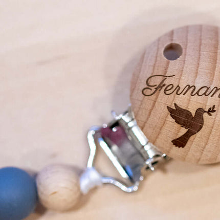 Chupetero Personalizado con Nombre de Madera y Silicona