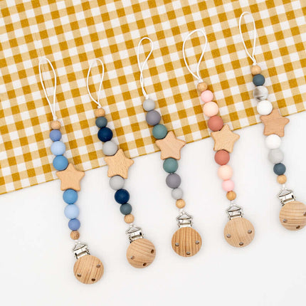 Chupetero Personalizado con Nombre de Madera y Silicona