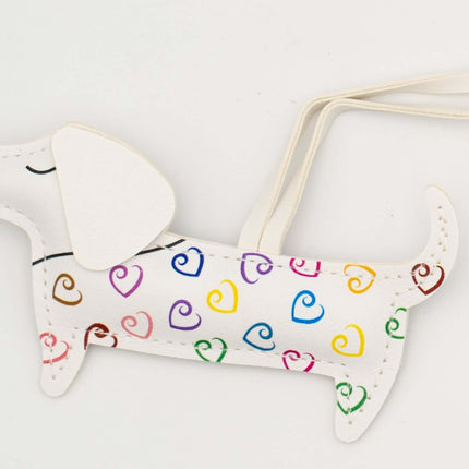 Colgantes para Bolsos de Cuero PU Perro Salchicha Blanco Corazones Color