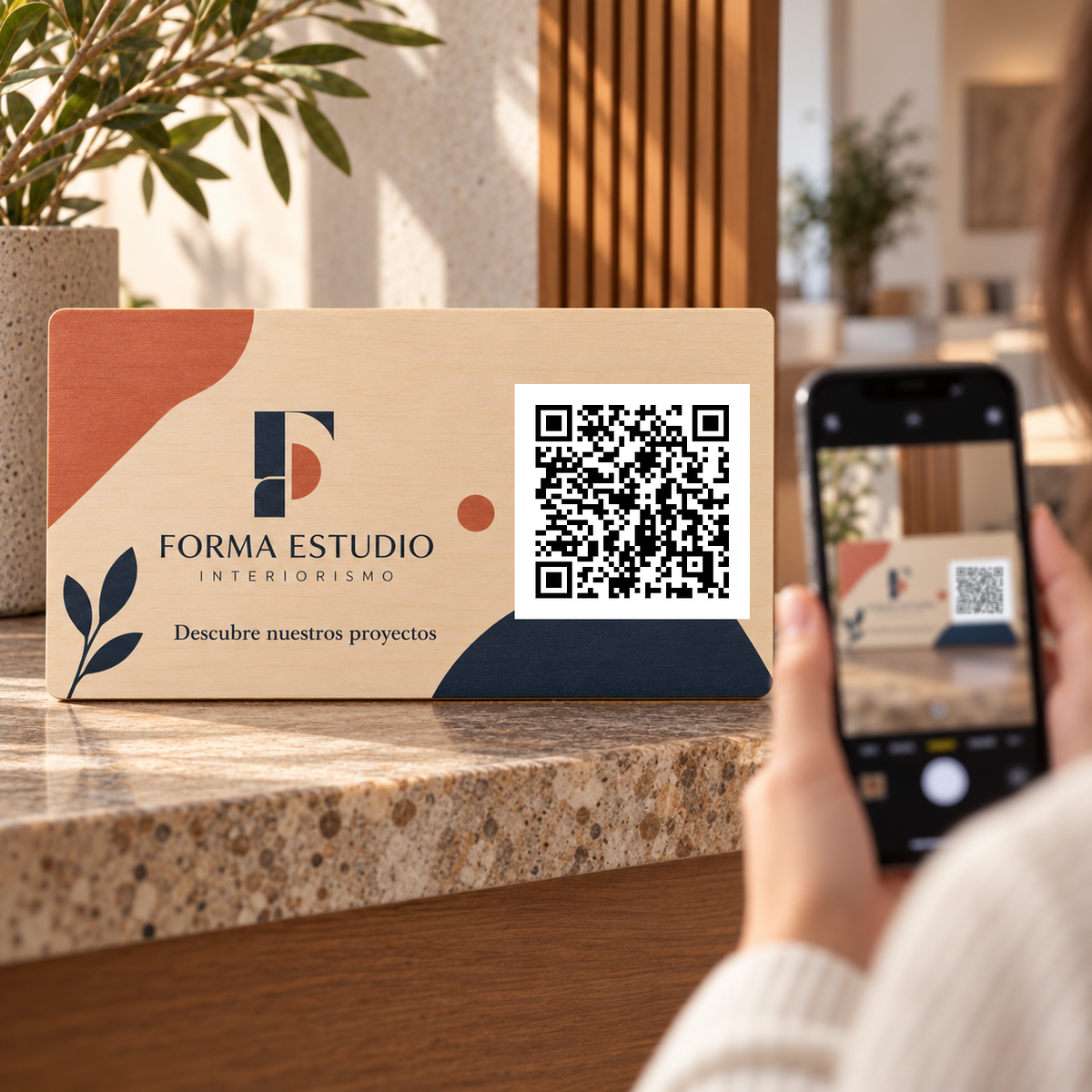 Simulation de Plaque professionnelle personnalisée avec QR · mise en situation