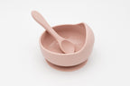 Bol rose clair avec ventouse et cuillère en silicone