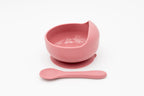 Bol rose foncé avec ventouse et cuillère assortie