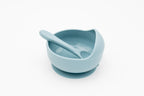Bol bleu en silicone avec ventouse et cuillère assortie