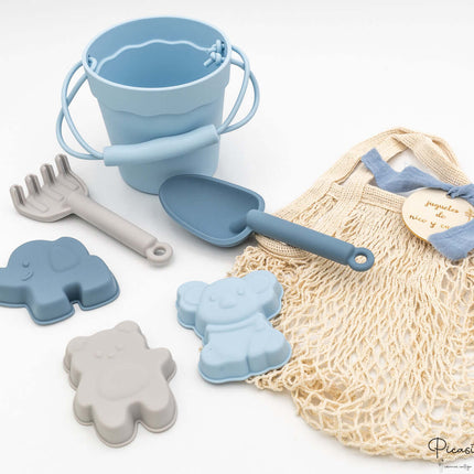Kit de Cubos de Playa y Animales de silicona personalizados Azul Cielo