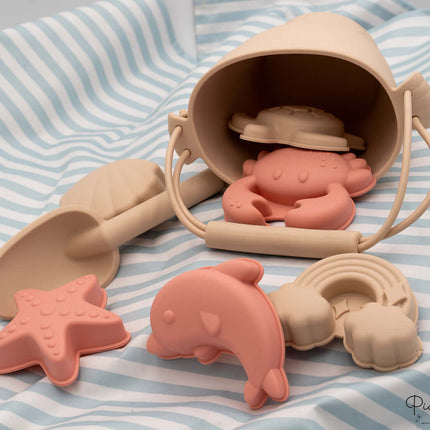 Kit de Cubos de Playa y Animales de silicona personalizados Arena Rosada