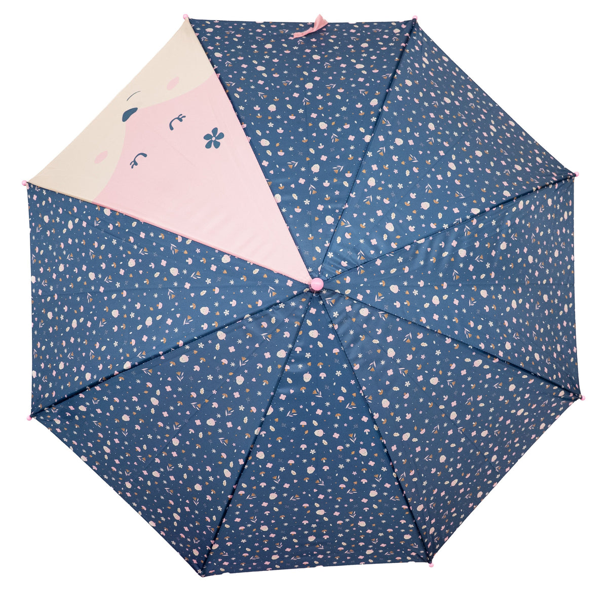 Parapluie enfant ouvert avec motif de dinosaures sur fond bleu