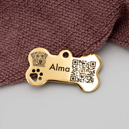 Chapa para Perro con QR Inteligente Dorado 40mm x 22mm