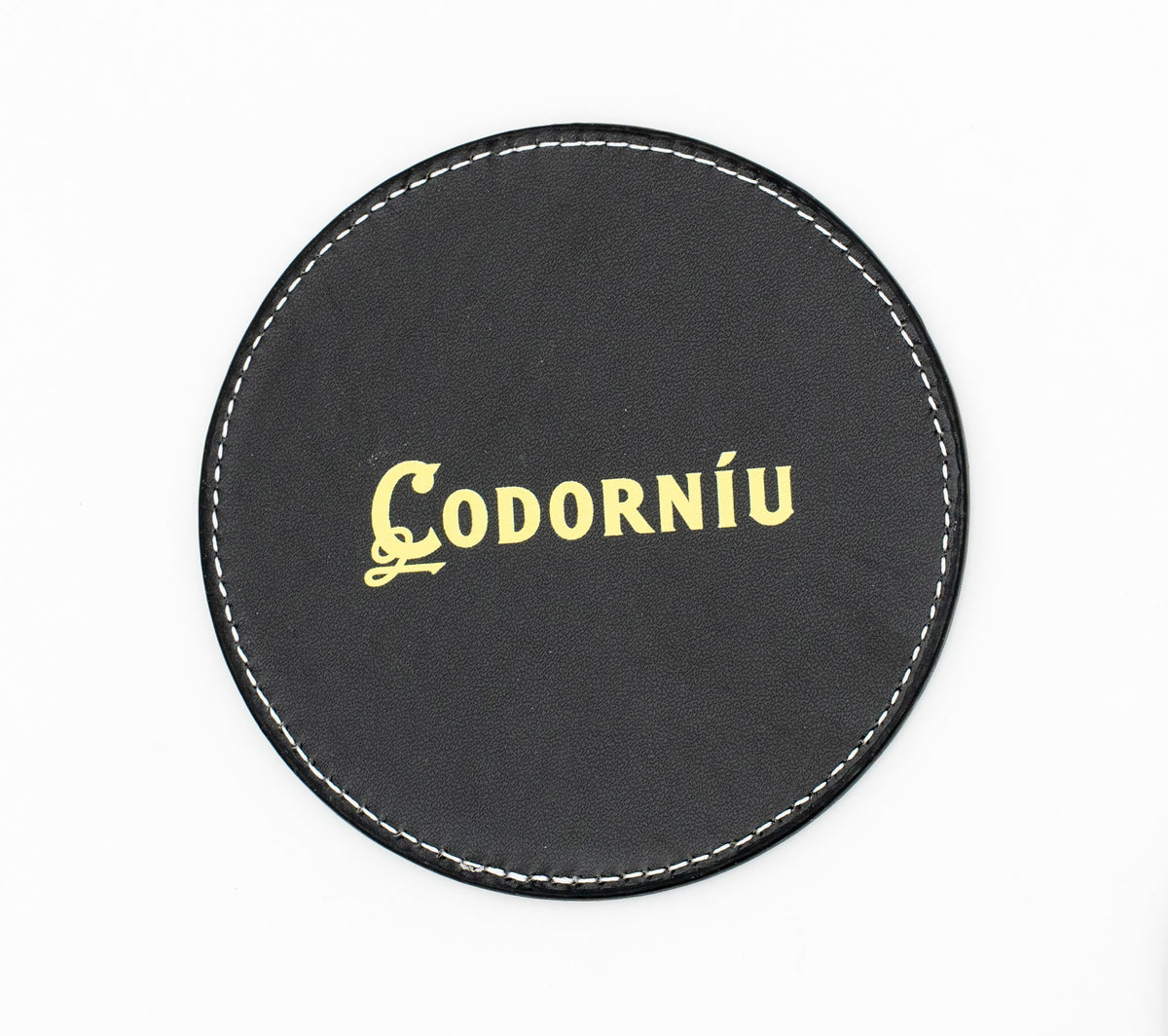 Posavasos de cuero PU negro con logotipo dorado impreso