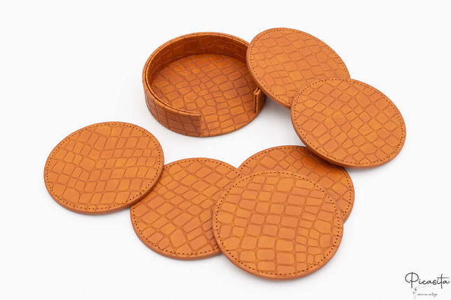 Posavasos Cuero Sintetico PU Cocodrilo (Pack 6)