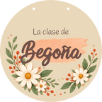 Exemple de plaque en forme de cercle : recto avec le prénom Begoña.