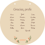 Exemple de plaque en forme de cercle : verso avec des prénoms fictifs d’élèves.