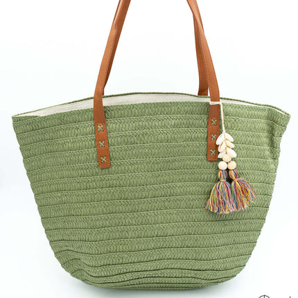 Bolso de Playa con Cremallera Verde Conchas