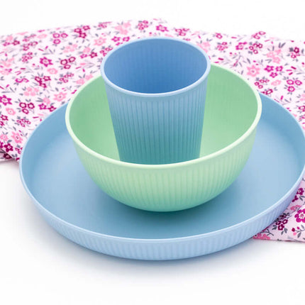 Set Vajilla Infantil Personalizada (Plato, Bol, Vaso) 2 Azul + Verde