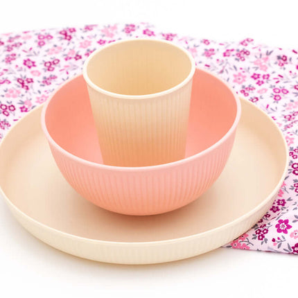 Set Vajilla Infantil Personalizada (Plato, Bol, Vaso) 2 Beige + Rosa
