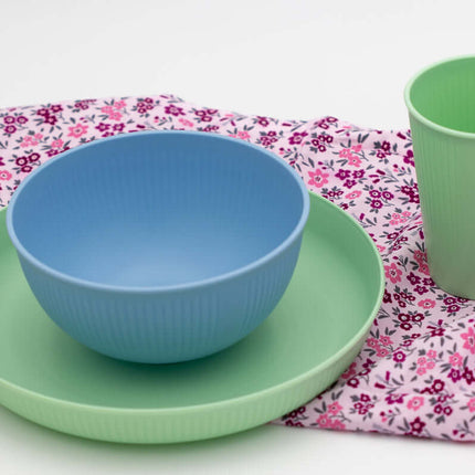 Set Vajilla Infantil Personalizada (Plato, Bol, Vaso) 2 Verde + Azul