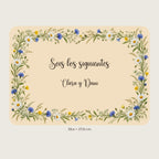 Aperçu numérique : pancarte rectangulaire avec marguerites et texte «Sois los siguientes» pour Clara et Dani, prénoms d’exemple.