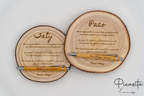 Deux rondelles de bois gravées pour les témoins Saty et Paco, avec leurs stylos