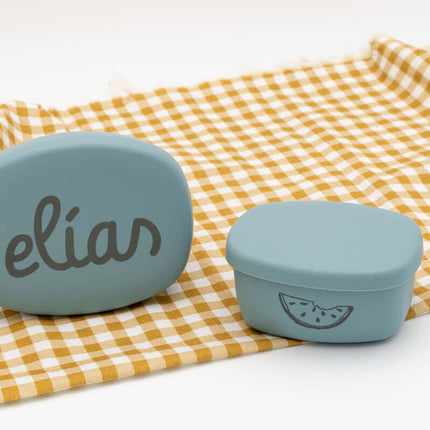 Tupper de Silicona Personalizados Pequeños (600ml + 400ml) Azul-Gris