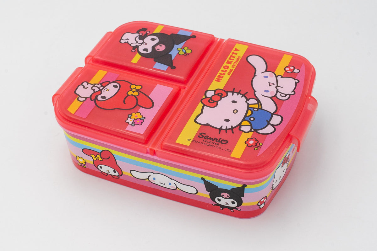 Boîte à déjeuner Sanrio rouge translucide à trois compartiments avec Hello Kitty et My Melody