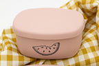 Boîte alimentaire rose en silicone avec un dessin de pastèque