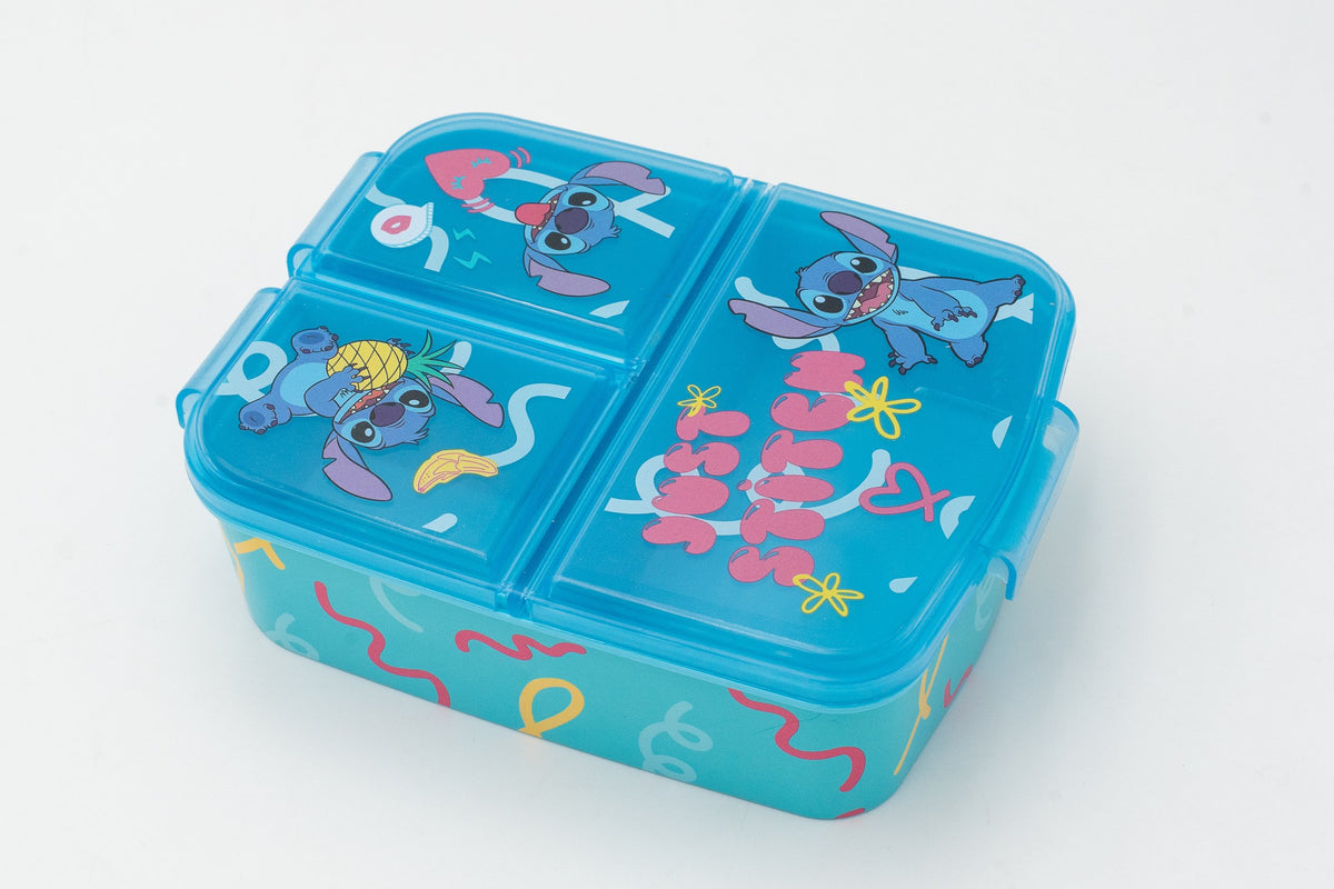 Boîte à déjeuner Stitch bleu turquoise pour enfant à trois compartiments indépendants et couvercles rabattables décorés