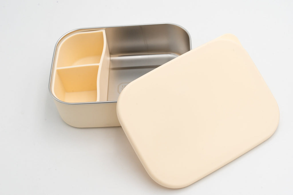 Boîte repas XL crème avec compartiment double et couvercle