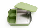 Boîte repas XL vert foncé ouverte avec compartiment double